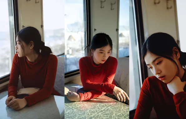 Beautiful, Asian, Model, Glass, Train, Table, Woman, Cute