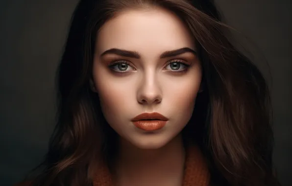 Look, girl, face, the dark background, portrait, makeup, brunette, brown hair