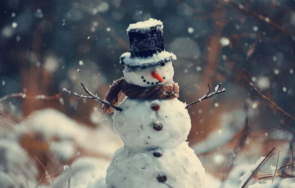 Winter, snow, branches, nature, hat, scarf, Christmas, New year