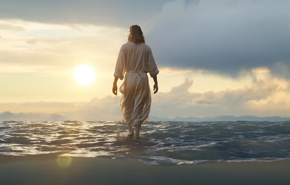 Picture Jesus, The sun, Water, Clouds, Sea, Dawn, Religion, Jesus Christ