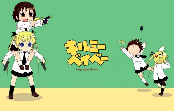 Kawaii, gun, pistol, hitman, Sonya, weapon, anime, banana