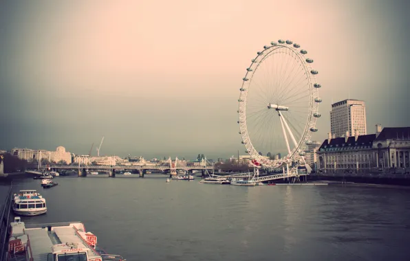 The sky, the city, river, building, home, London, Ferris wheel, UK