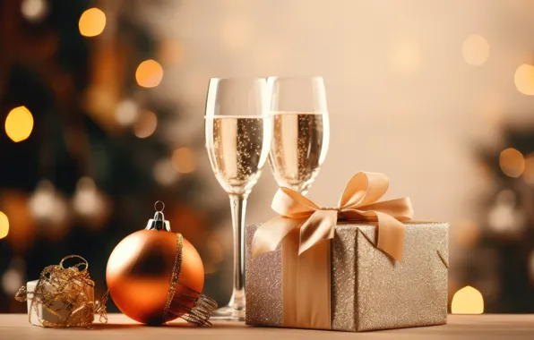 Wine, ball, sequins, glasses, Christmas, alcohol, gifts, New year