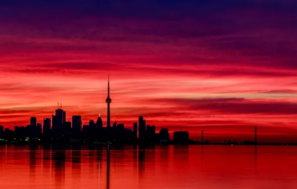 Reflection, the evening, Canada, Canada, evening, Toronto, reflection, red sky