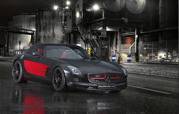 Picture night, black, Mercedes-Benz, Matt, black, Mercedes, AMG, SLS