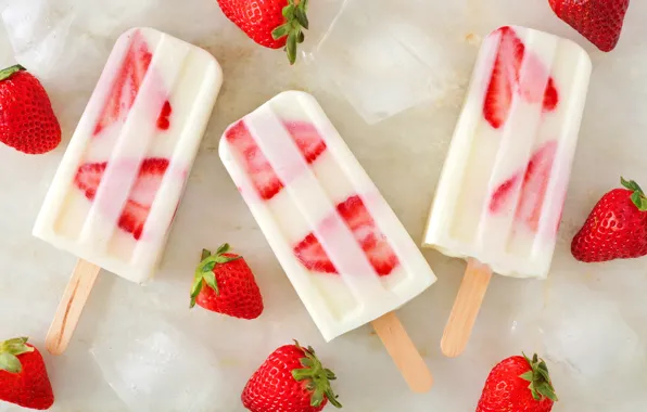 Strawberry, ice cream, dessert, strawberry, ice cream, ice cubes