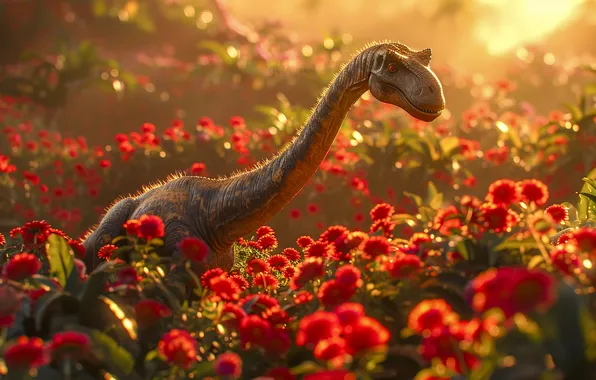 Flowers, Dinosaur, Plants, Animal, Digital art, Ancient animals, Extinct animals, Prehistoric