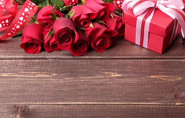 Gift, romance, roses, colorful, tape, red, bow, beautiful