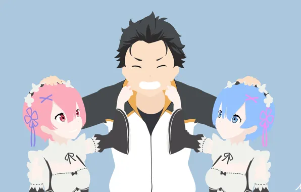 Girls, guy, Subaru, From scratch, REM, RAM, Re: Zero Kara Hajime Chip Isek Or Seikatsu