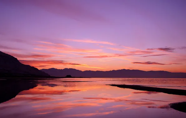The sky, sunset, lake