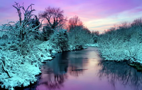 Winter, landscape, nature, river