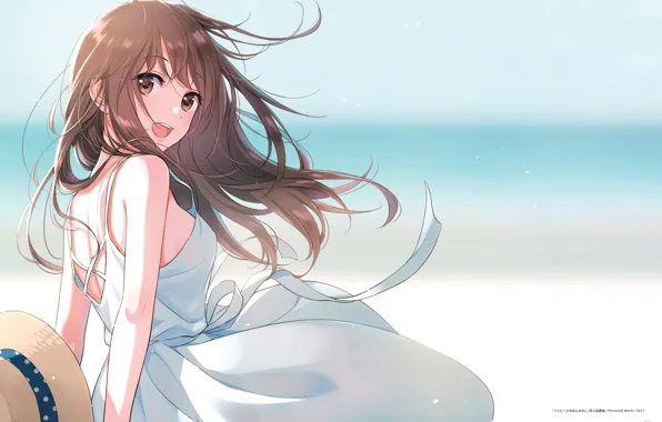 Summer, the wind, girl, white dress
