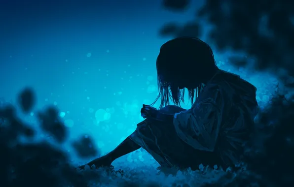 Picture sadness, night, nature, loneliness, girl