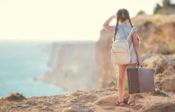 Picture mountains, back, girl