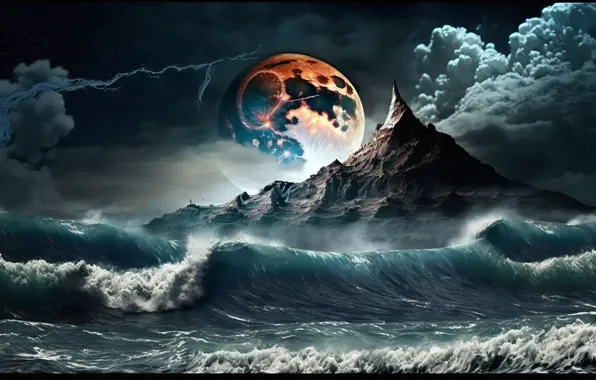 Picture storm, sea, art, planet, fiction