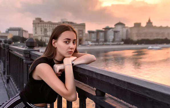 Girl, bridge, the beauty, brown-eyed, Stepan Gladkov