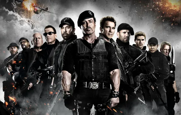 Bruce Willis, Arnold Schwarzenegger, Sylvester Stallone, Chuck Norris, Jean-Claude Van Damme, Jason Statham, The Expendables …
