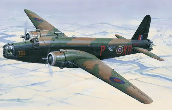Aircraft, war, art, airplane, painting, aviation, ww2, british bomber