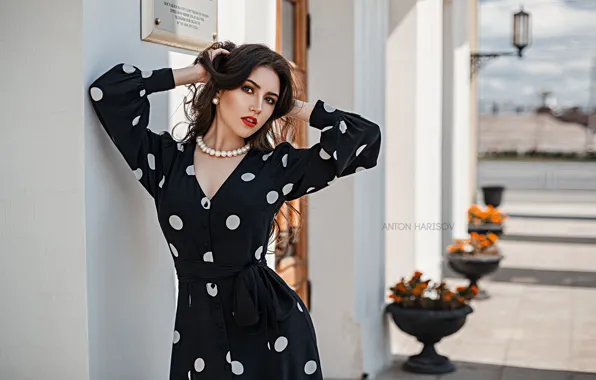 Look, girl, pose, dress, polka dot, Anton Kharisov, Maria Bashmakov