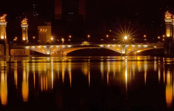 Picture night, bridge, lights, reflection, The city, panorama