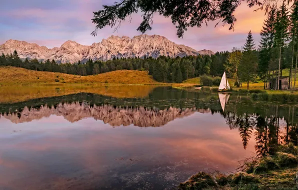 Autumn, forest, trees, landscape, mountains, nature, lake, reflection