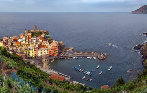 Picture sea, the city, home, boats, the evening, Italy, Vernazza, Vernazza