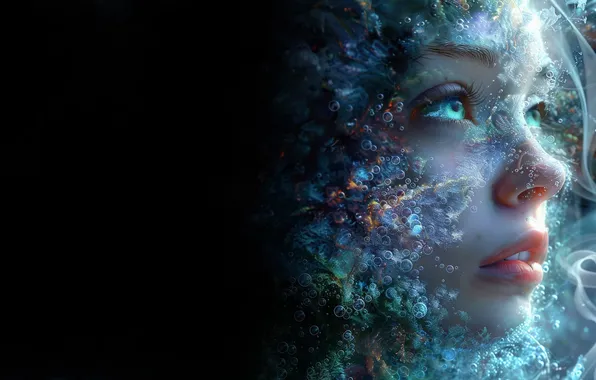 Girl, bubbles, face