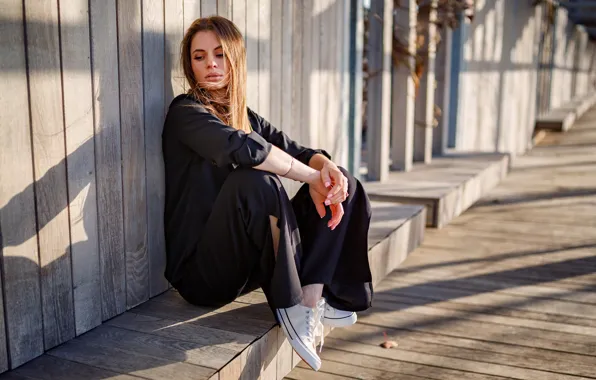 Girl, pose, the fence, sneakers, Valentine, Sergey Lukutov