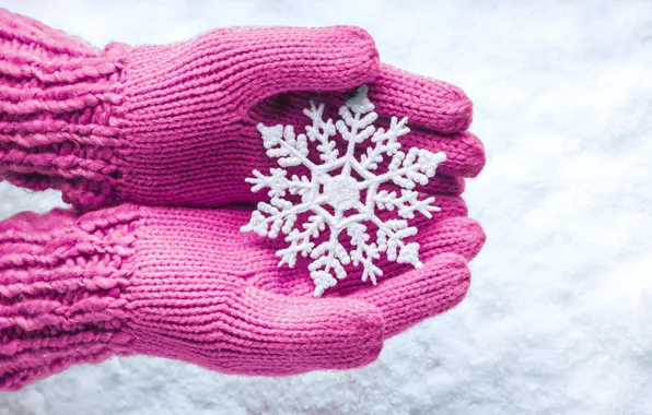 Winter, snow, hands, snowflake, mittens