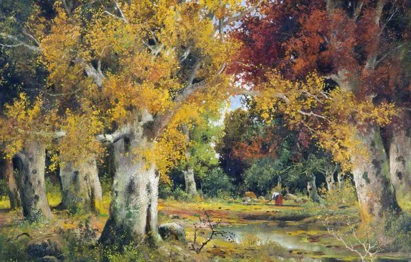 Autumn, Trees, Picture, Alois Arnegger, Autumn in the forest, Alois Arnegger, Austrian painter