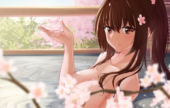 Girl, sexy, long hair, brown hair, boobs, anime, beautiful, pretty