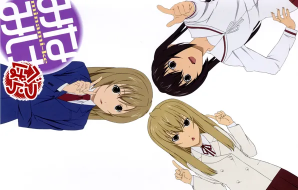 Picture tie, school uniform, art, gestures, three girls, sailor, minami-ke, koharu sakuraba