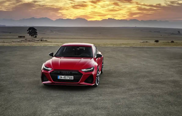 Sunset, Audi, the evening, front view, Sportback, RS 7, RS7, 2020