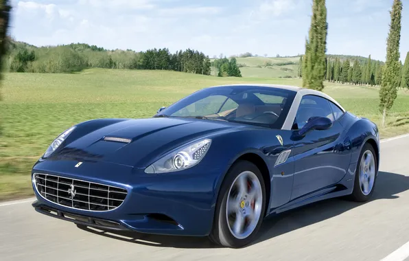 Road, blue, speed, Ferrari, Ferrari California