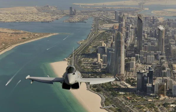 Picture flight, the city, fighter, Dubai, generation, multipurpose, Eurofighter Typhoon, fourth