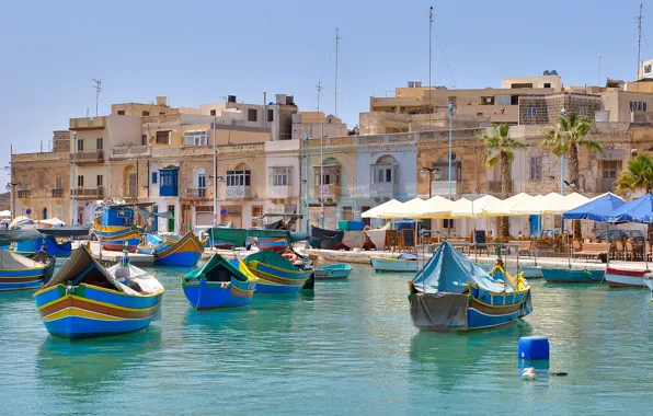 The city, building, home, boats, pier, The Mediterranean sea, Malta, Malta