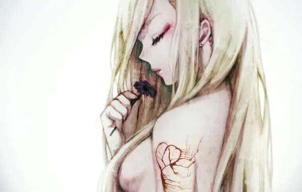Flower, girl, figure, white background, profile, vocaloid, lily