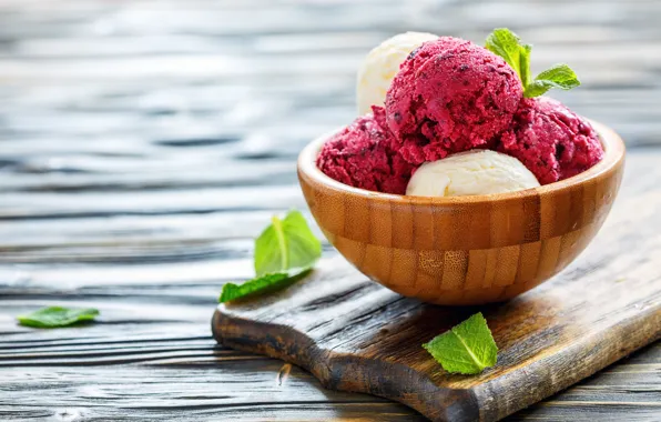 Leaves, table, the sweetness, ice cream, Cup, Board, bokeh