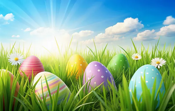 Flowers, eggs, spring, colorful, Easter, happy, flowers, spring