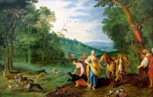 Picture, mythology, Jan Brueghel the younger, Diana on the Hunt