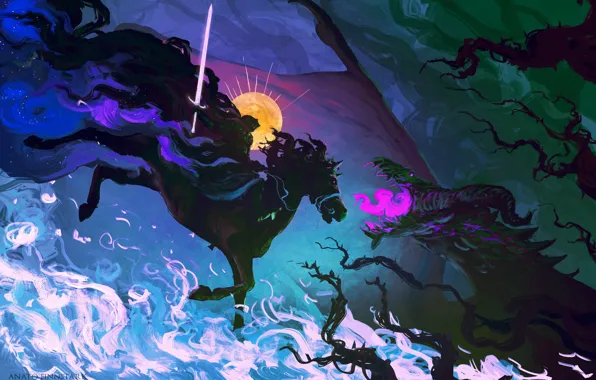 Dragon, Warrior, knight, art