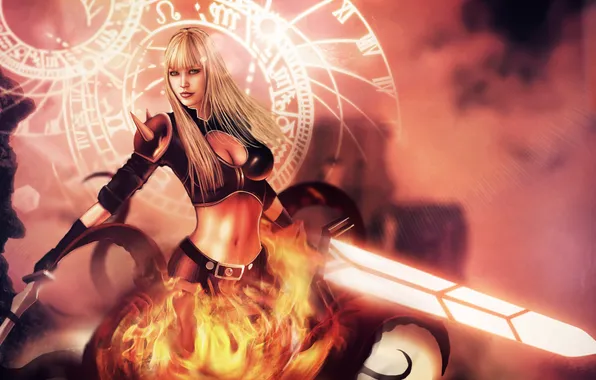Chest, look, girl, fire, magic, art, blonde, MAG