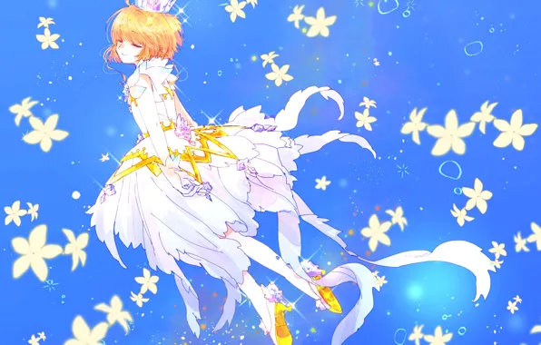 Flowers, girl, Card Captor Sakura, Sakura - collector cards
