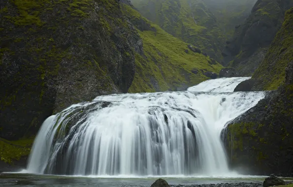 Picture green, waterfall, iceland