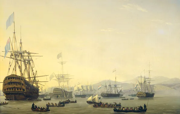 Picture picture, seascape, A military Court on Board Queen Charlotte, Nicolaas Baur