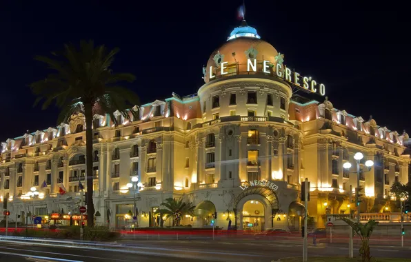 Night, lights, France, the hotel, Nice