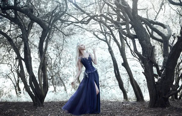 Picture forest, girl, trees, pose, dress, Maria Amanda, Bella Kotak, Mary Amanda Lindqvist Thomassen