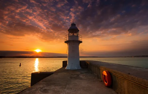 Sea, clouds, sunset, shore, lighthouse, pierce, lifeline