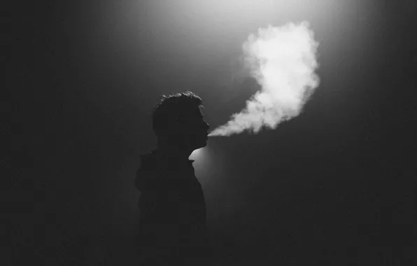 Picture light, smoke, silhouette, male, Smoking