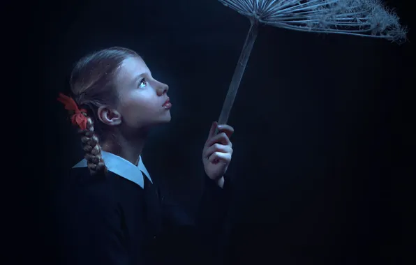 Girl, dandelion, umbrella, Vadim Morozov